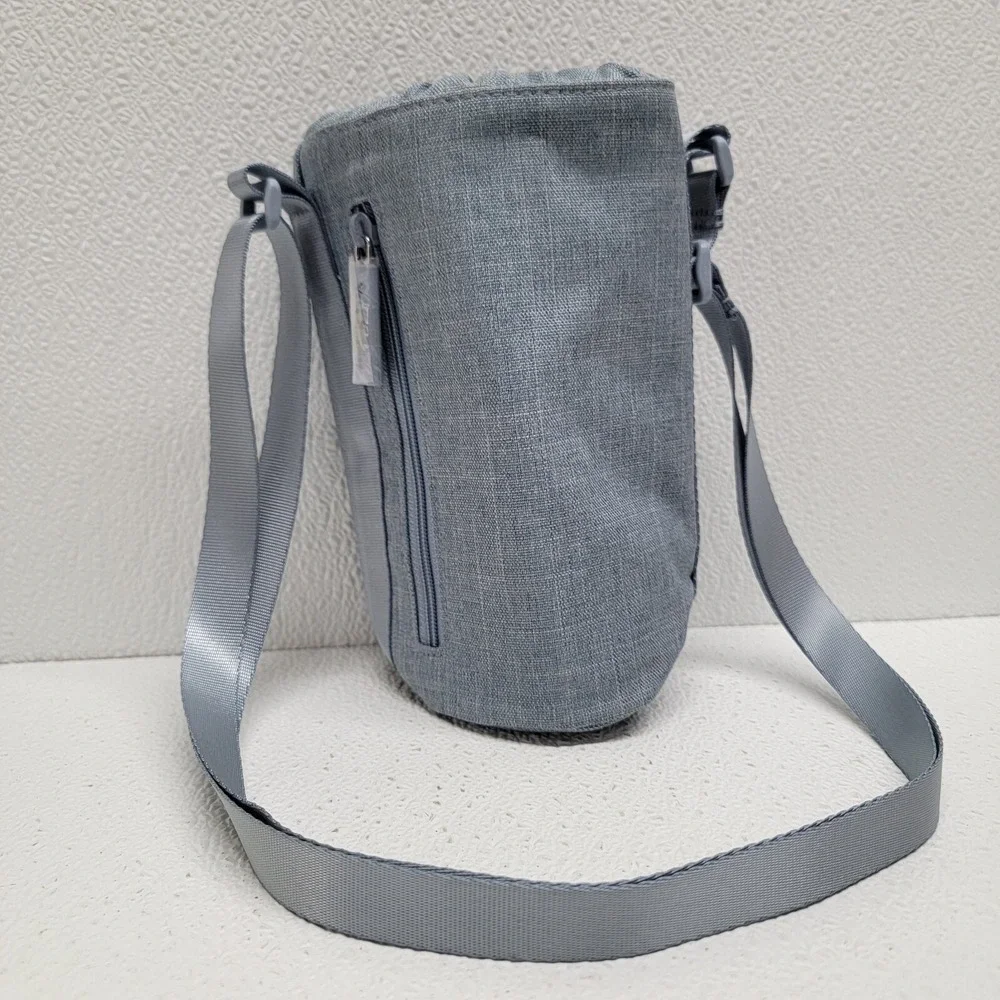 Vera Bradley Lighten Up Water Bottle Crossbody Bag Zen Gray NWOT Denim Blue